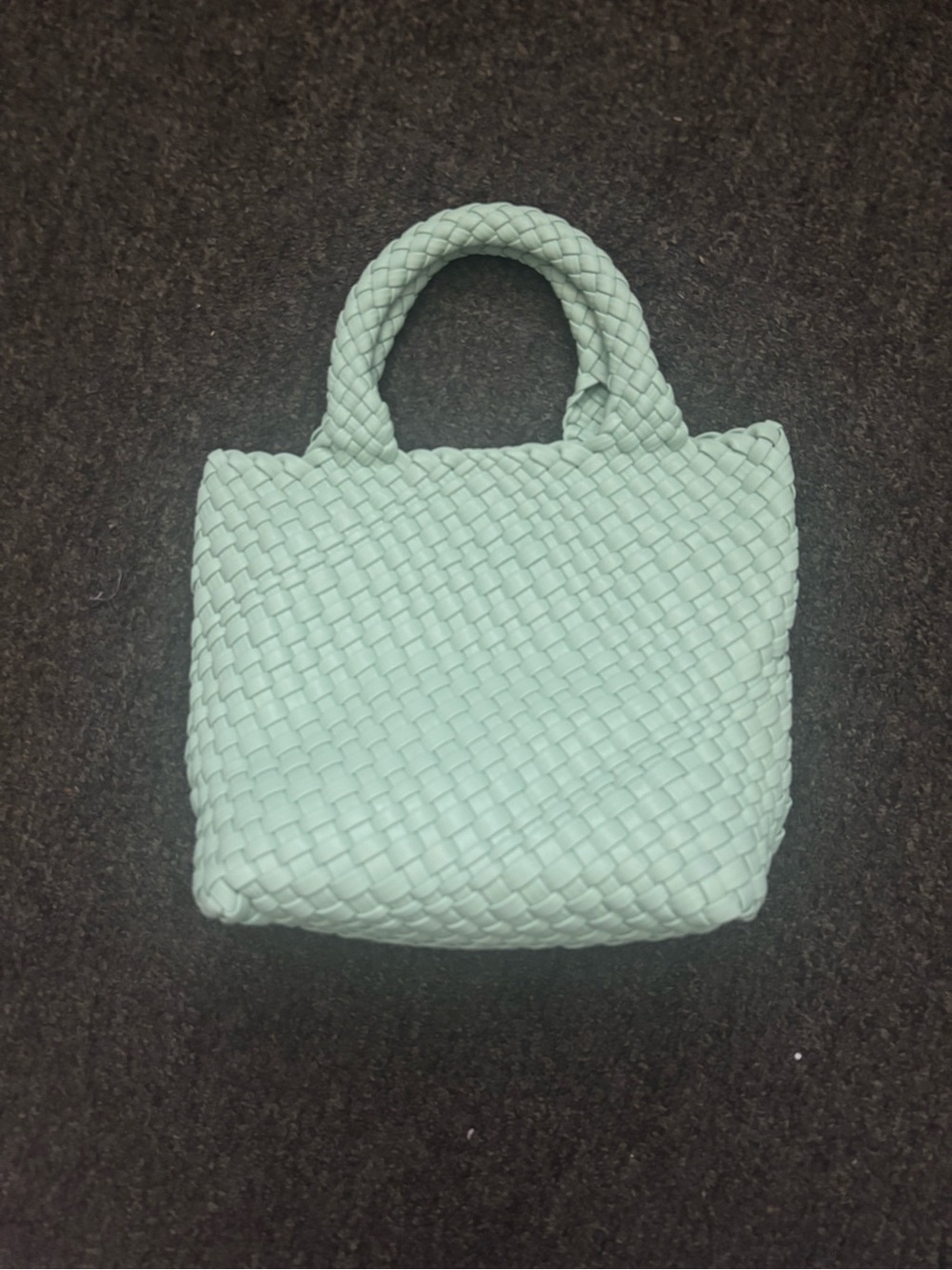 Fashion Hand Woven Tote Bag Mint Green Genuine Soft Leather In&Outside w/ charm